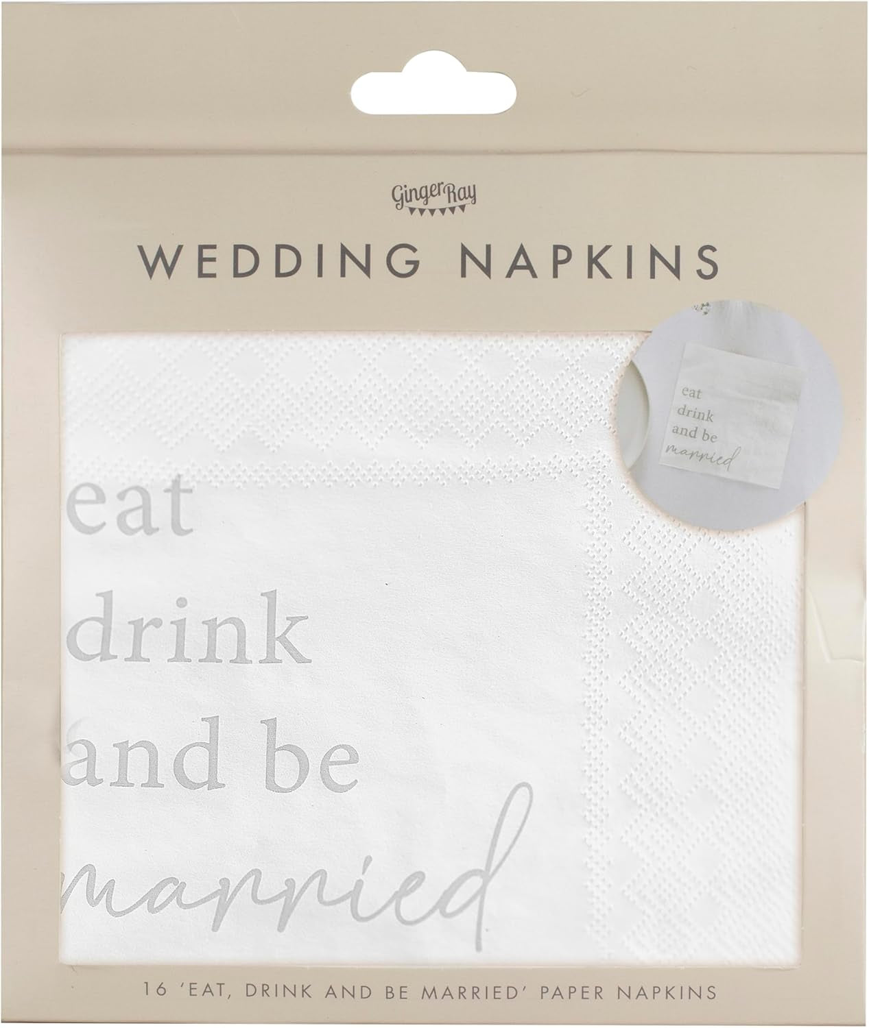'Mănâncă, bea și fii căsătorit' Șervețele din hârtie albă pentru masa de nuntă 16 pachete