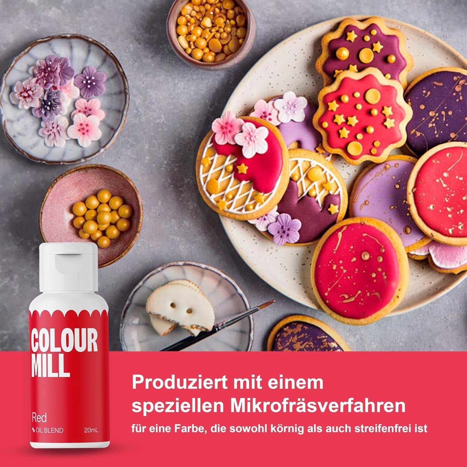 Color Mill Liquid Food Coloring Set - 5 x 20 ml à base d'huile (noir, rose vif, violet, rouge et bleu) - Résistant aux UV - Parfait pour la pâtisserie et comme garniture pour les gâteaux, muffins et décorations de gâteaux