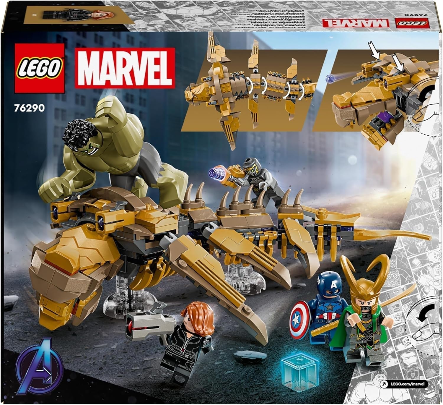 LEGO Marvel Avengers contre. Ensemble de jouets de construction Léviathan avec figurines Hulk et Captain America, Loki, Black Widow et Chitauri Ensemble de jeu Avengers pour garçons et filles à partir de 7 ans 76290 Ensembles de construction Besuche den LEGO-Store