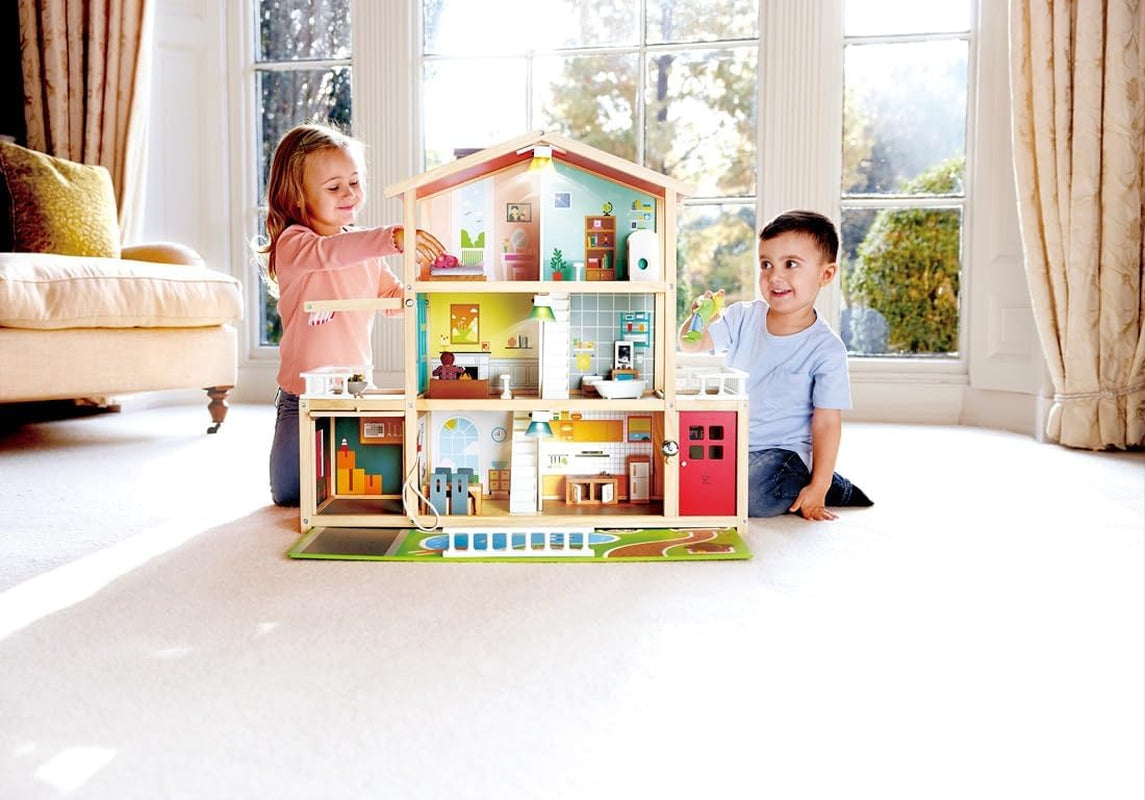 Hape Doll's Villa Maison de poupée en bois de 10 pièces, jeu de rôle créatif comprenant des meubles et des accessoires, jouet éducatif pour 3 ans et plus