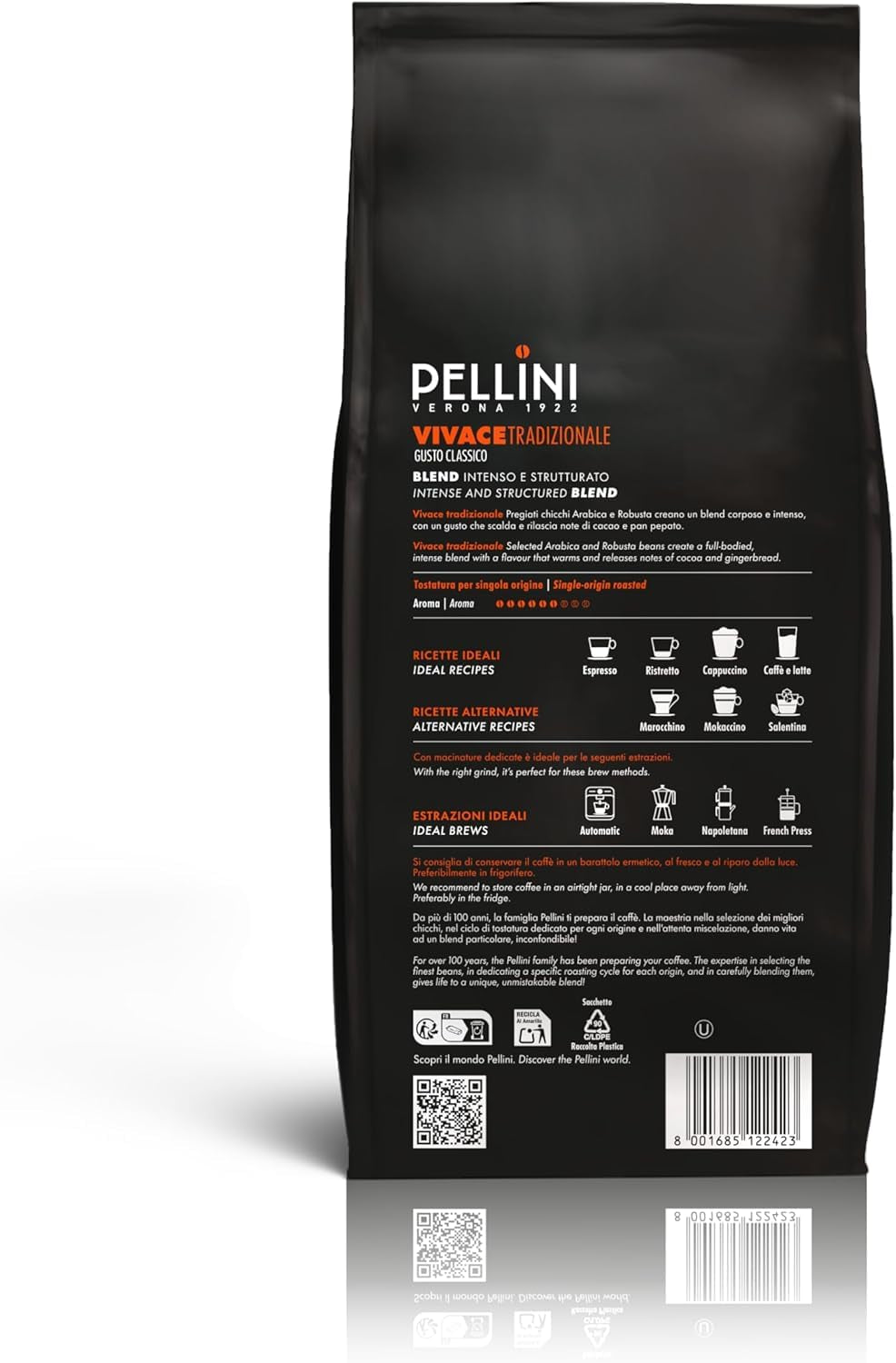 Pellini N.82 Vivace, Machines à café pour expresso 1 kg, Mélange Arabica et Robusta avec Kräftigem et Ausgefungem Gesmack, Mittlere Röstung