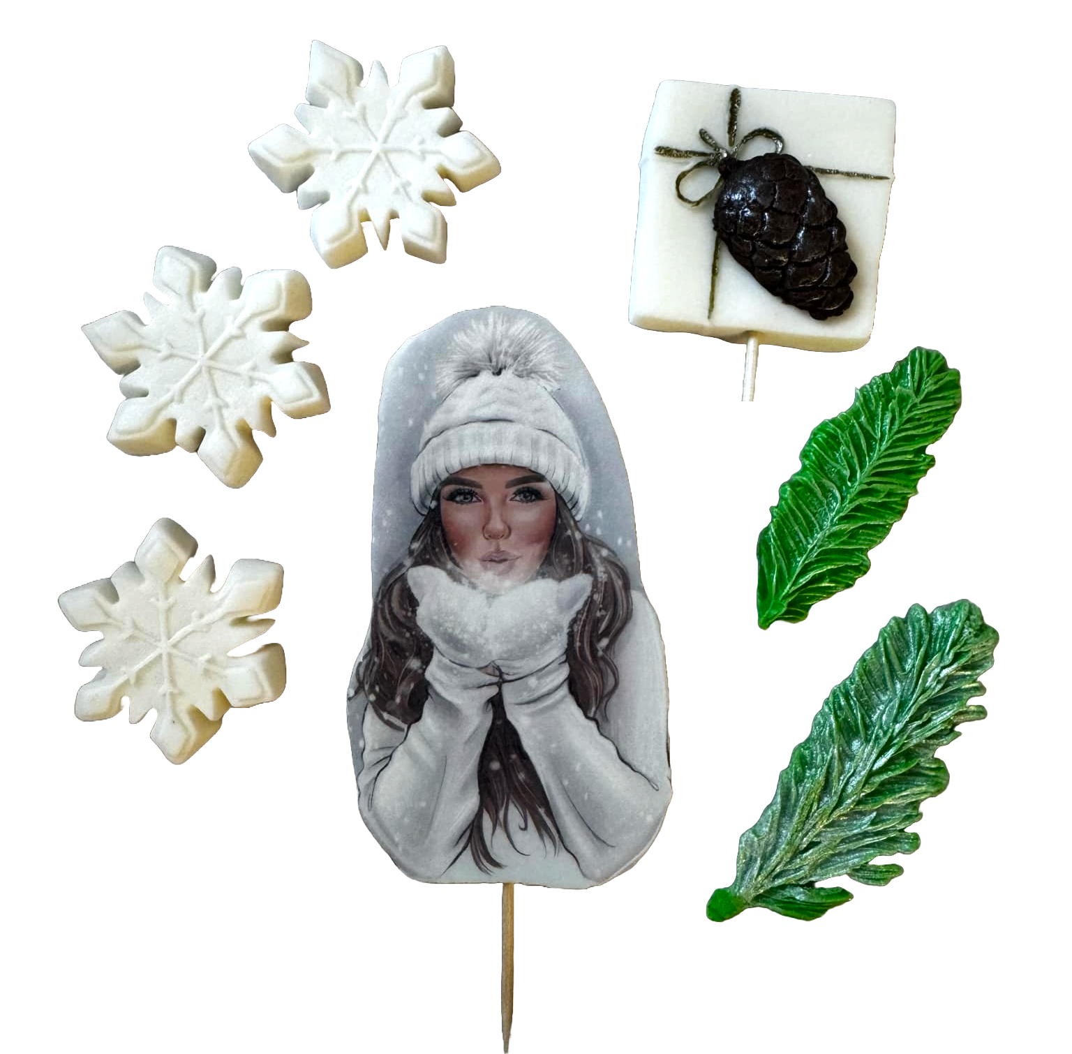 Lot de 7 décorations comestibles en pâte à sucre, Belle Dame, chapeau blanc Décorations en Pâte à Sucre Naty Shop