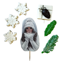 Lot de 7 décorations comestibles en pâte à sucre, Belle Dame, chapeau blanc Décorations en Pâte à Sucre Naty Shop