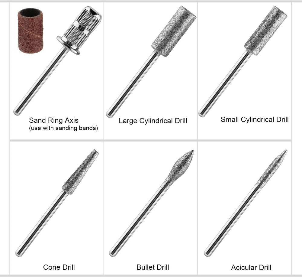 Burghiu de unghii diamantat MWOOT pentru pile de unghii electrice cu mâneci de șlefuit benzi de șlefuit, burghie de unghii, accesorii pentru unghii artificiale, îndepărtarea cuticulelor