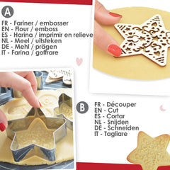 SCRAP COOKING 2093 Set de pâtisserie avec coupe-chat en acier inoxydable et gaufrier en bois adapté au contact alimentaire de Noël