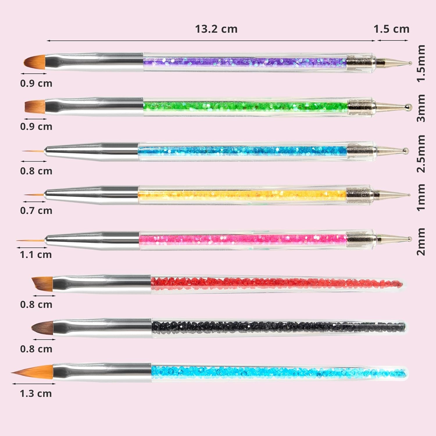 8 pcs Nagel Pinsel, Nagelkunstpinsel Pinsel Set, Pinsel pour Nägel mit Doppelkopf Nail Art Pinsel Set Dotting Pen et Gel Brush for Nails Präzise Pinsel pour Nageldesign et Verzierungen