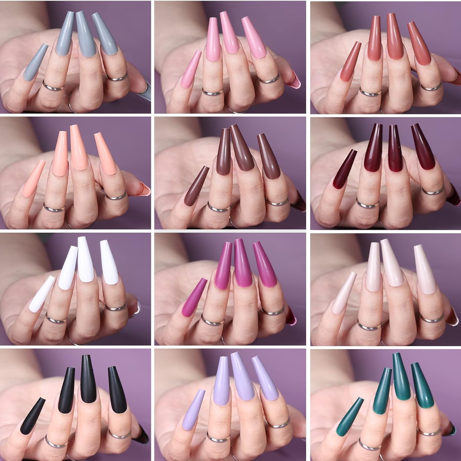 FANDAMEI 12 couleurs 288 pièces faux ongles lisses longue ballerine cercueil faux ongles acrylique ongles conseils longue ballerine faux ongles