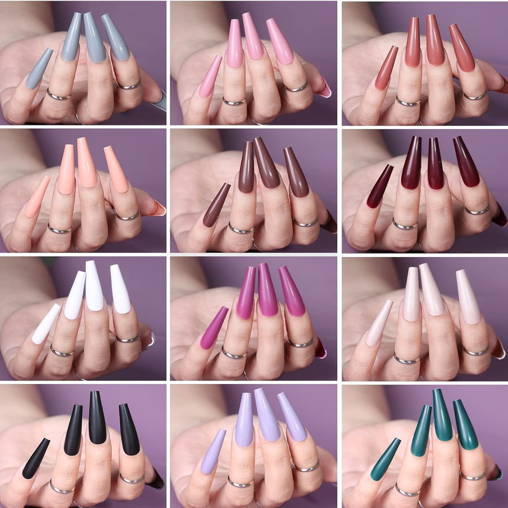 FANDAMEI 12 couleurs 288 pièces faux ongles lisses longue ballerine cercueil faux ongles acrylique ongles conseils longue ballerine faux ongles