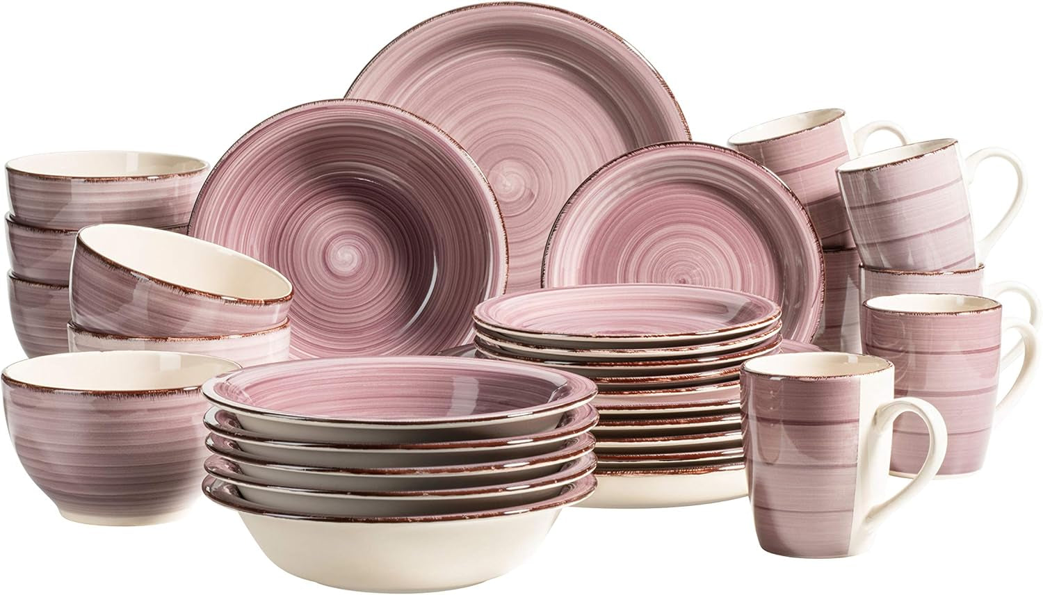 MÄSER 931612 Bel Tempo II 30-Teiliges Vintage Geschirr Set Für 6 Personen, Handbemaltes Keramik Kombiservice in Blau, Steingut, Rauchblau Seturi vesela masa Naty Shop Berry