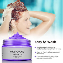 Culoarea temporară a părului Ceară Pomadă naturală, Formula de plante lavabilă Ton de păr pentru bărbați Femei, Ceară de vopsire a părului Mat pentru coafură fără grăsimi pentru petreceri, Cosplay și Halloween, 120g (Purple) Vopsea pentru par Naty Shop
