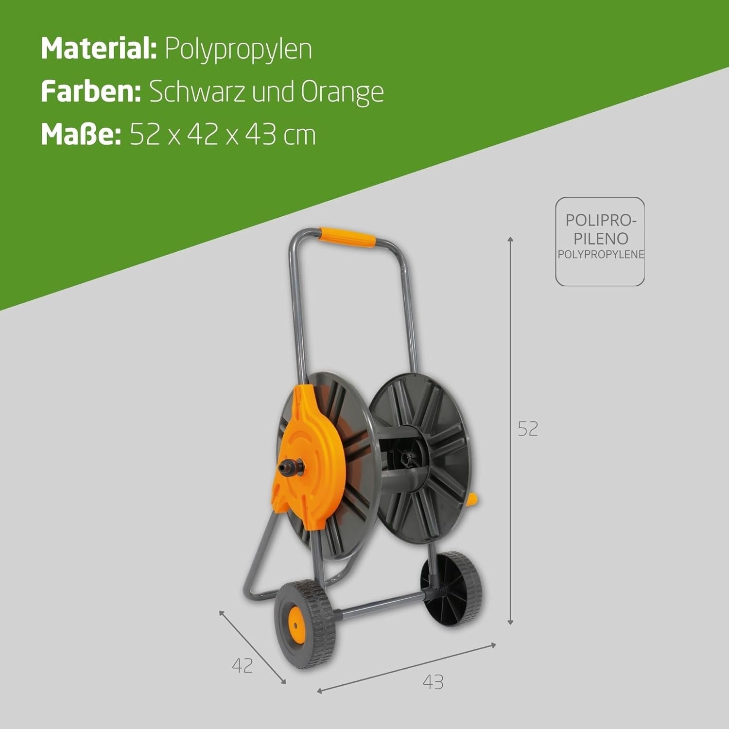 Amig - Enrouleur de tuyau | pour tuyaux 1/2" | max. 60 m enroulé | avec manivelle pour un enroulement facile | polypropylène | orange et gris