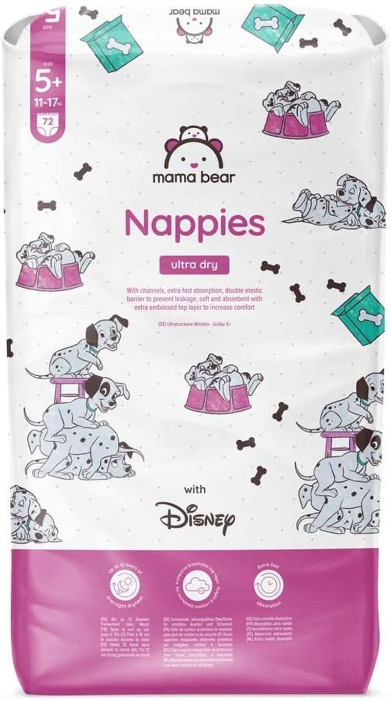 Couches Mama Bear Disney Ultra Dry taille 4 (8-14 kg), blanches, 84 pièces (1 paquet) Naty Shop taille 5+ (11-17 kg) paquet unique