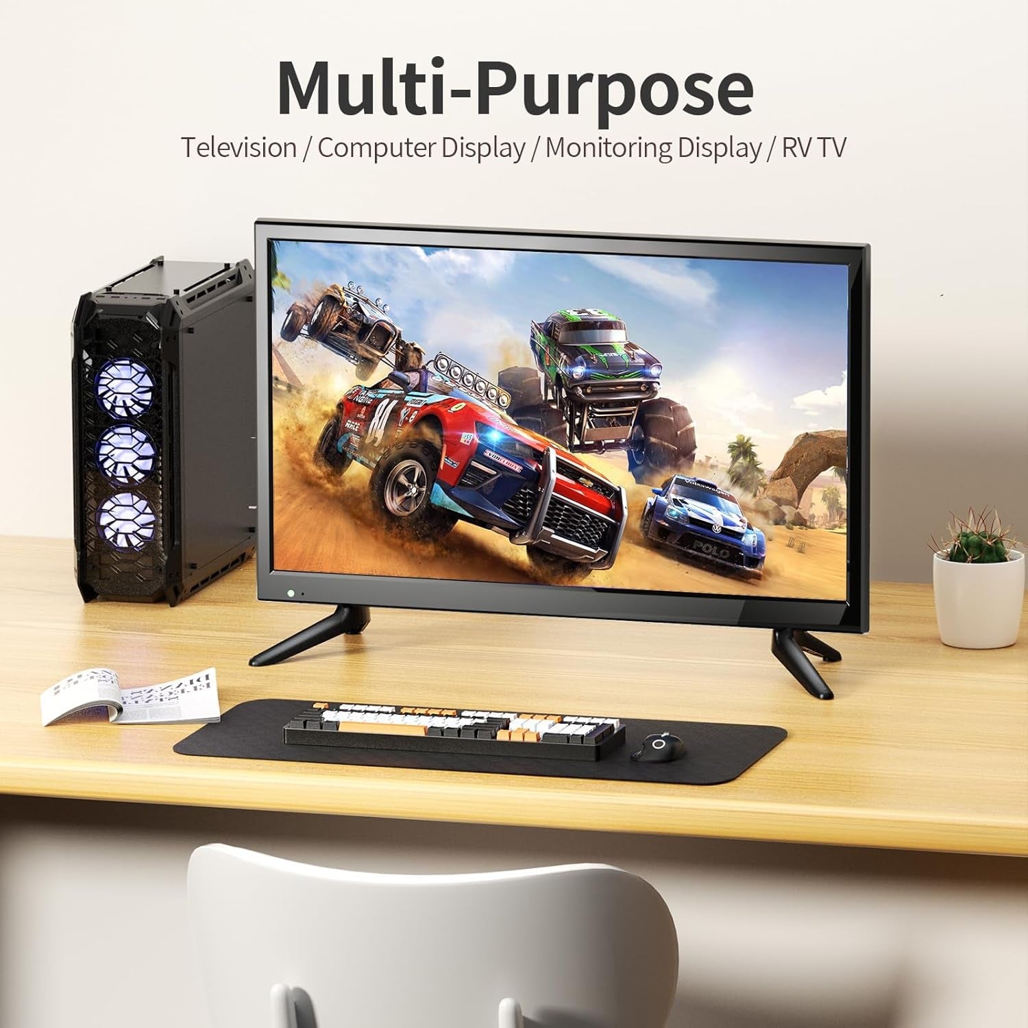 Noi îmbunătățiri - Televizor mic Desobry de 22 de inci cu DVD player, mini TV 1080P tuner DVB-T2 cu antenă, intrare HDMI/USB, combinație TV-DVD de 12V pentru autorulote, bucătării și camere mici