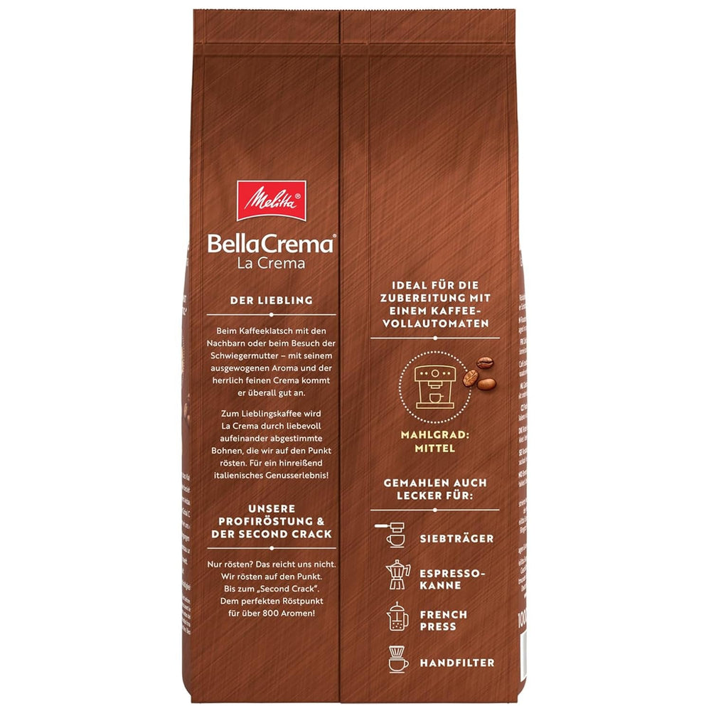 3 grains de café Melitta BellaCrema La Crema, torréfaction moyenne, 1 kg chacun