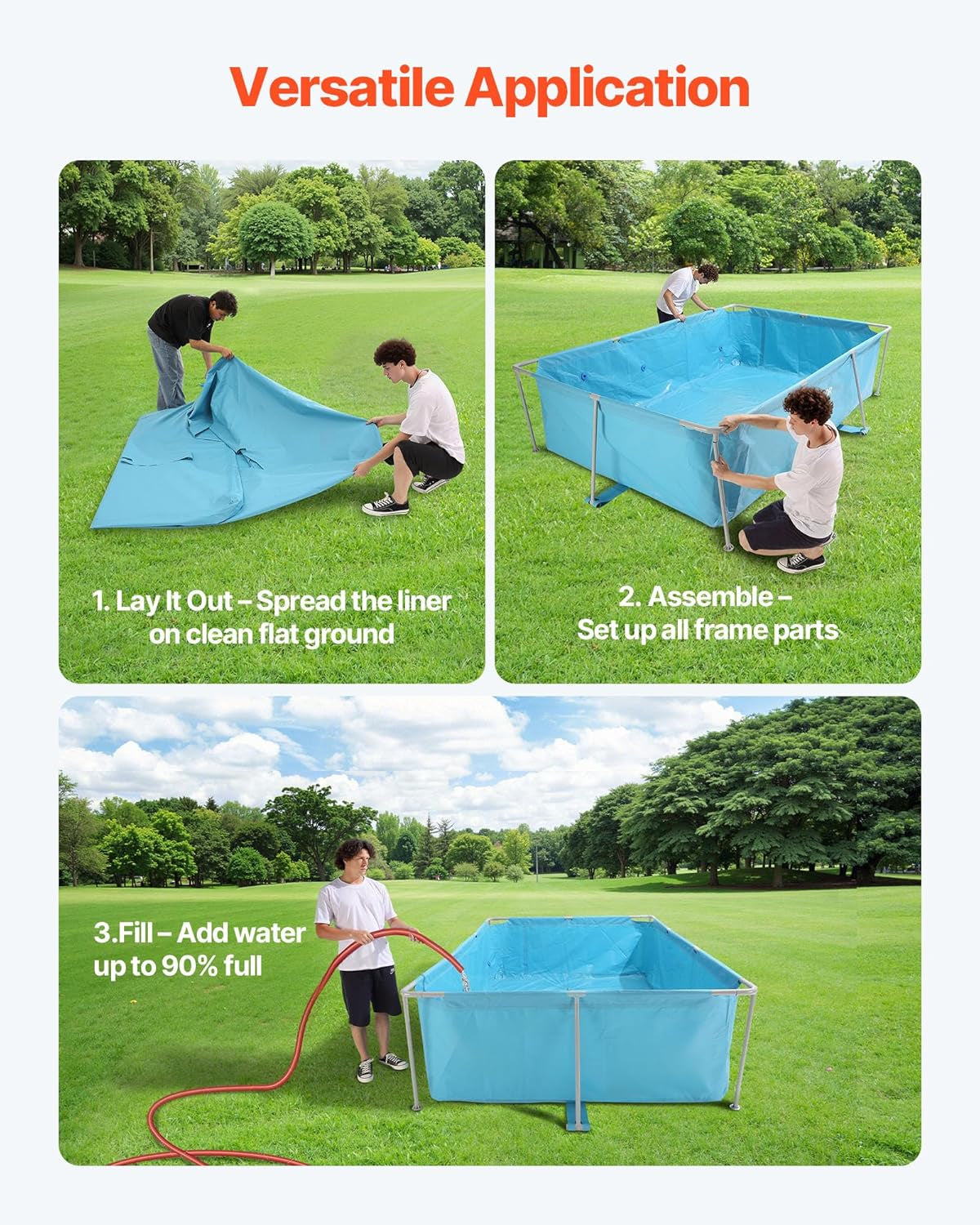 Piscine à cadre VEVOR Piscine hors sol 3000x2000x762mm Piscine à cadre en acier Piscine rectangulaire à cadre en acier Piscine à cadre de jardin Capacité d'eau de 3960L Piscine de jardin pour 4-5 personnes Bleu