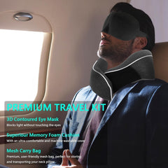 KILDOWS Oreiller Cervical Avion, Oreiller de Voyage en Mousse à Mémoire de Forme, Oreiller de Voyage Avion avec Masque pour les Yeux et Bouchons d'Oreilles, Oreiller Cervical Orthopédique, Idéal pour Voyager en Avion, Voiture, Train Oreillers Cervicaux Orthopédiques Naty Shop