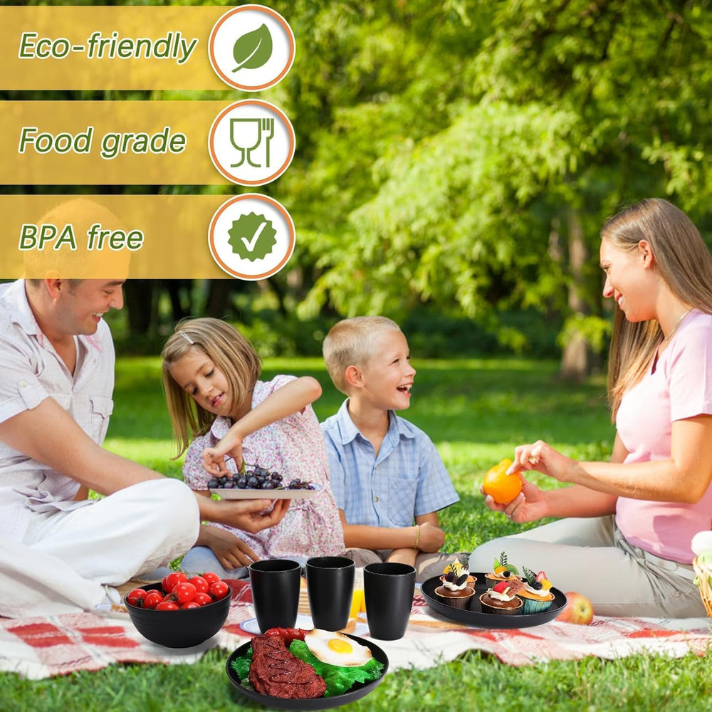 Vaisselle de camping Ensemble de vaisselle en plastique réutilisable léger de 32 pièces pour 8 personnes comprenant des bols, des assiettes, des tasses, une vaisselle de pique-nique incassable en plastique écologique
