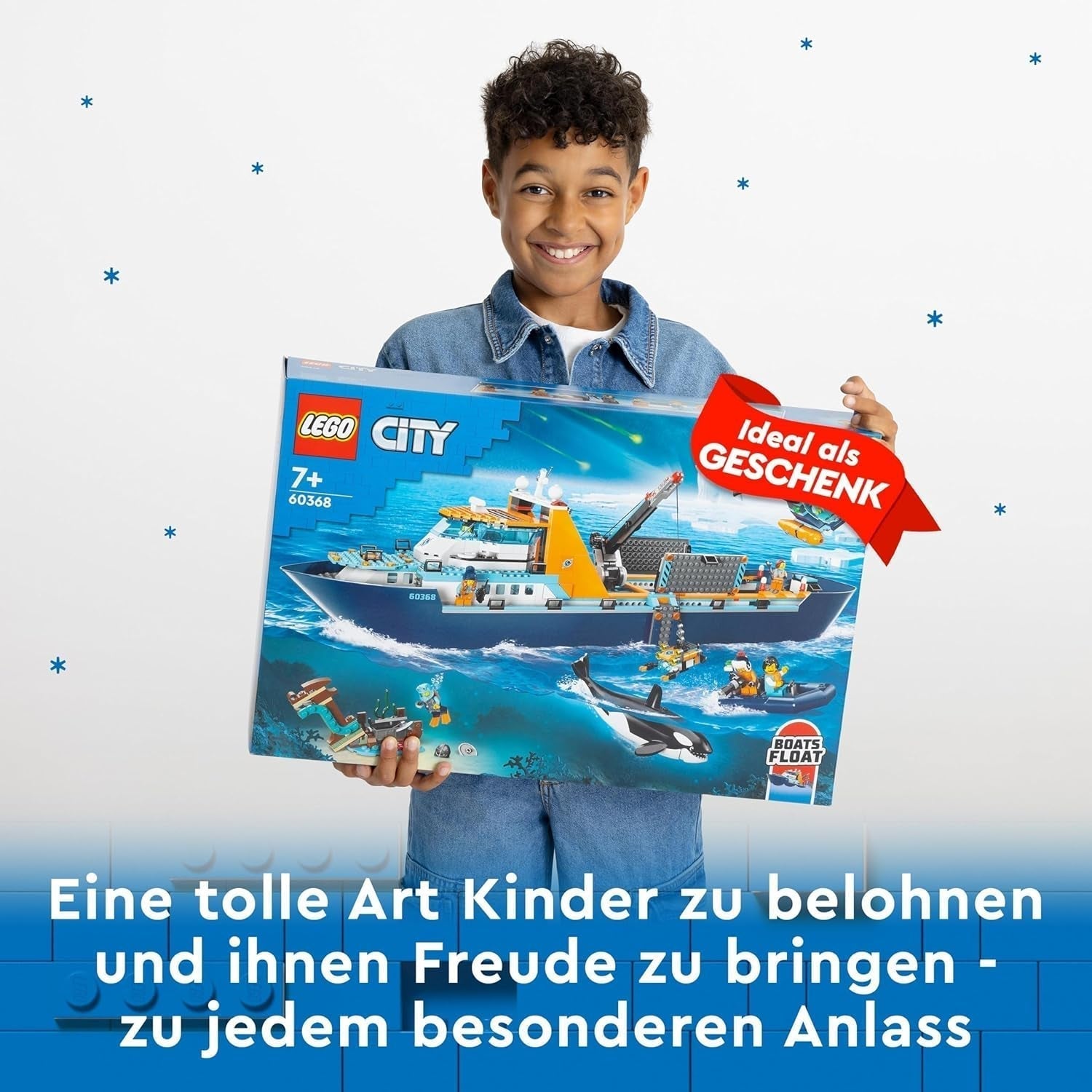 Navire de recherche arctique LEGO City, grand bateau jouet flottant avec hélicoptère, bateau gonflable, sous-marin Rov, épave viking, 7 figurines et figurine d'orque, cadeau pour les enfants à partir de 7 ans 60368 Ensembles de construction Besuche den LEGO-Store