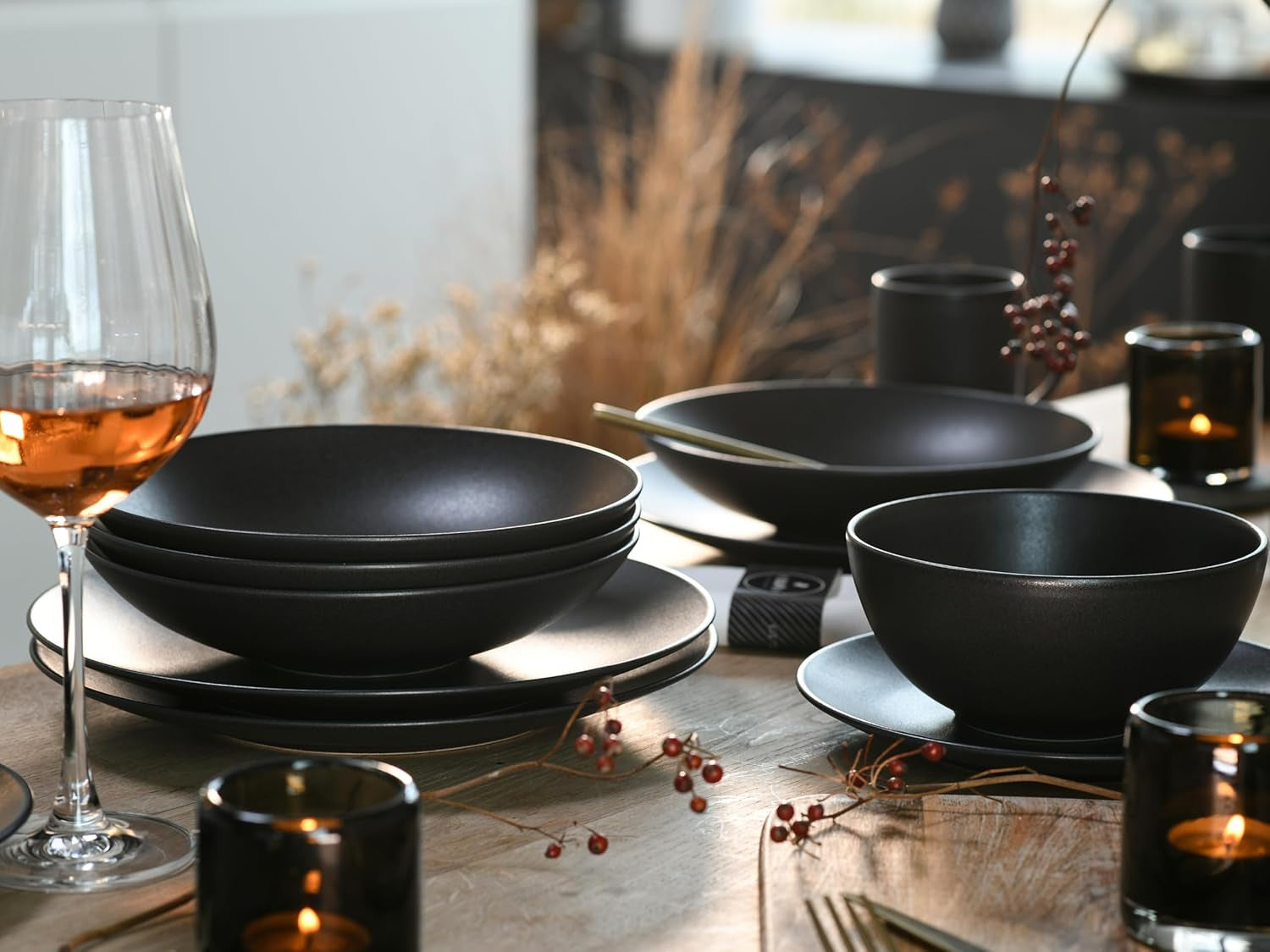 Creatable, 23146, Série SOFT TOUCH BLACK, Service de table 20 pièces, Service combiné en porcelaine, Passe au lave-vaisselle et au micro-ondes, Fabriqué au Portugal