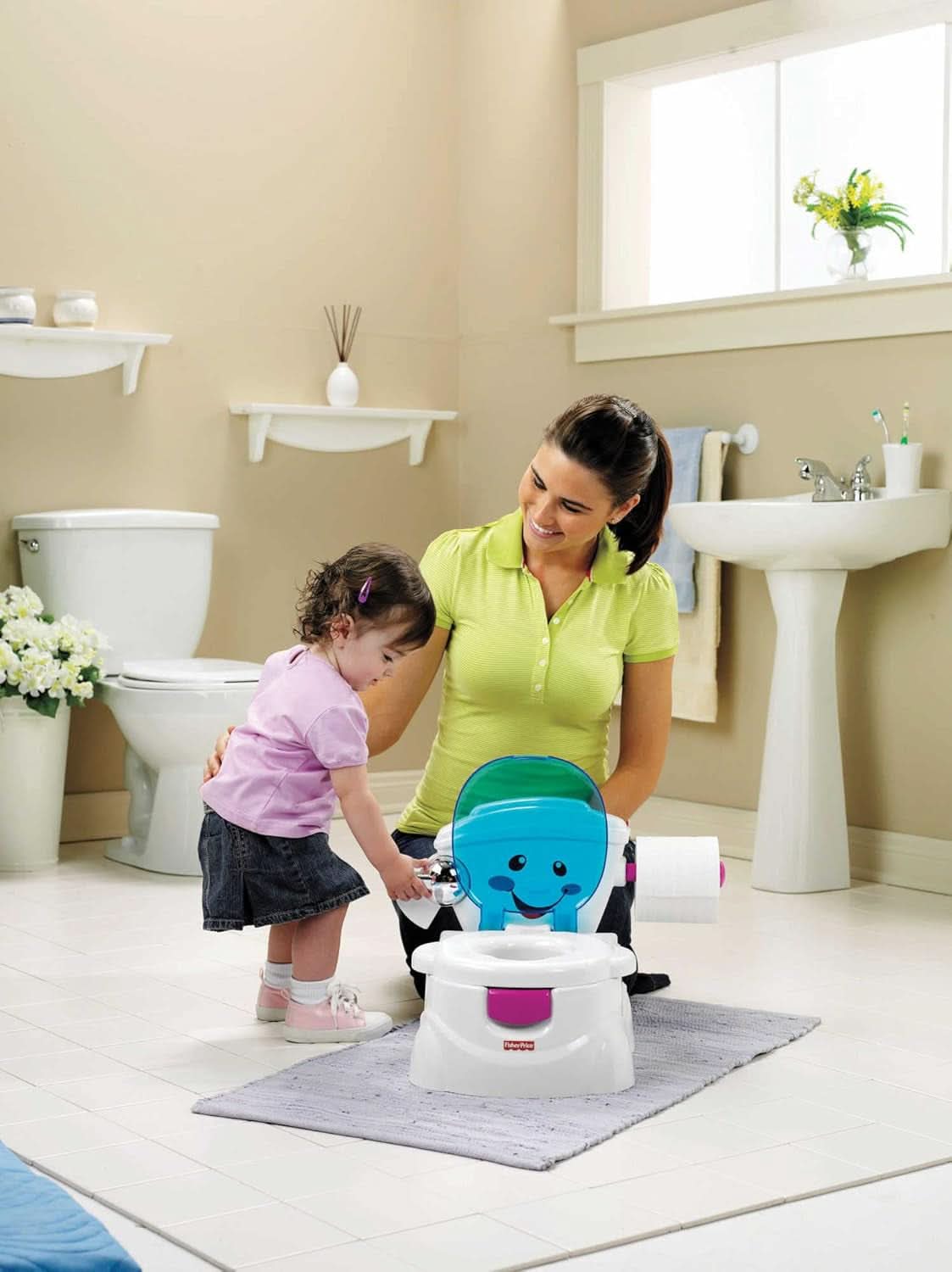 Fisher-Price Meine Erste Toilette, Baby Töpfchen, Mit Musik & Lustigen Sätzen, Tragbare Baby Toilette, Abnehmbarer Toilettenaufsatz, Deutsche Version, Ab 1 Jahr, P4326 Accessoires Alimentation et allaitement Bebe Naty Shop