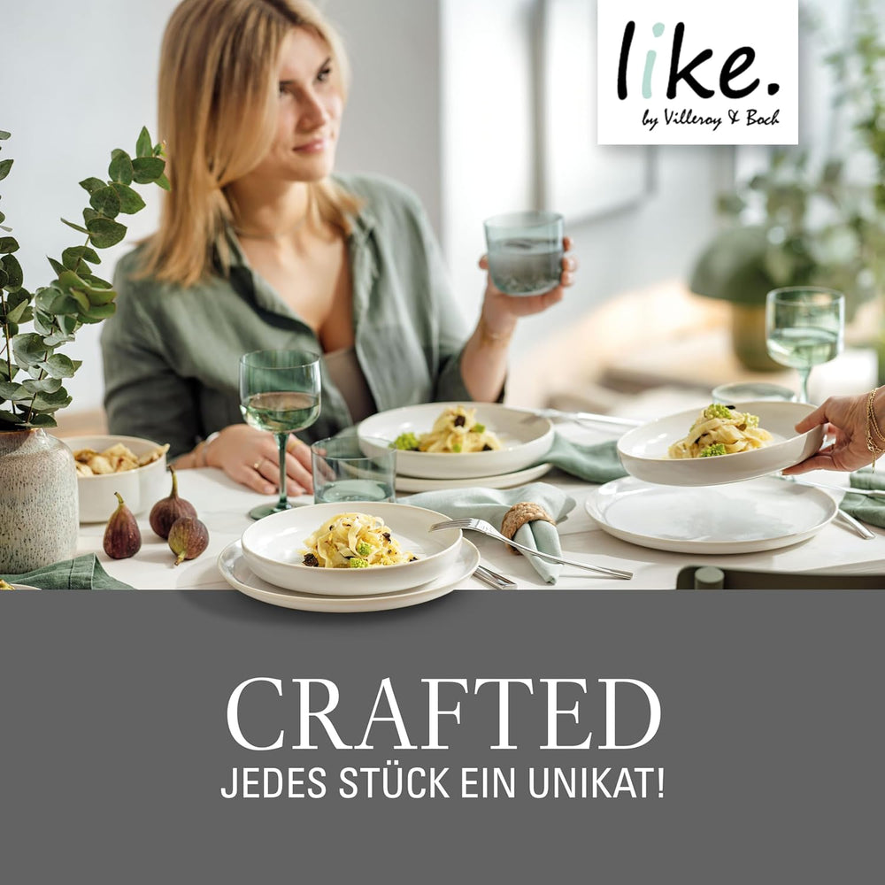 comme. de Villeroy & Boch – Service de table en coton artisanal 4 teilig Weiß, Spülmaschinenfest, Mikrowellensicher, Geschirrset, Tafelservice Modern, Speiseteller, Tiefe Teller, Pottery-Look, Premium Porzellan