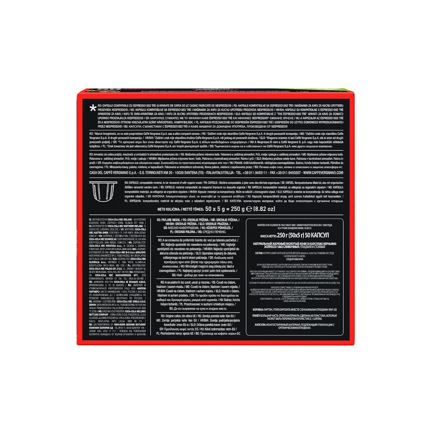 Caffè Vergnano 1882 - Èspresso Kompostierbare Kaffeekapseln, Compatible Avec Nespresso, Cremoso (Crémeux) - Packung Enthält 50 Kapseln