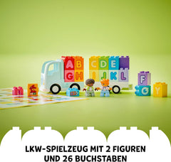 LEGO DUPLO Town ABC Truck, jeu de simulation pour petits enfants à partir de 2 ans, jeu ABC-LKW avec crochets et supports en bois, plus figurines d'un jeune et d'une fille, jeu pour enfants 10421