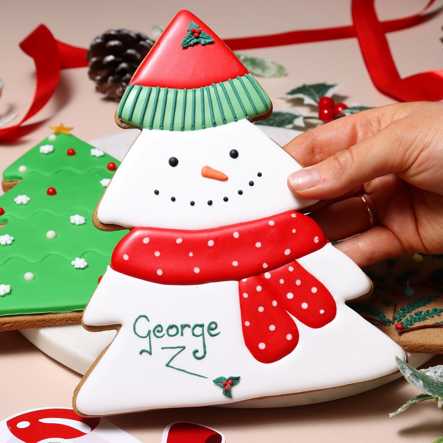 Boîte à biscuits de Noël géante, sapin de Noël (18 cm), vert