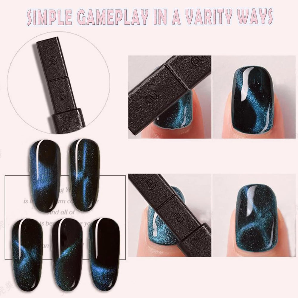 14 pièces Nail Art Werkzeug Magnetstift DIY Magic 3D Magnet Stick Set Application avec Cat Eye Gel Pulver ou Nagelac - Stylo magnétique pour les yeux pour un effet magique idéal