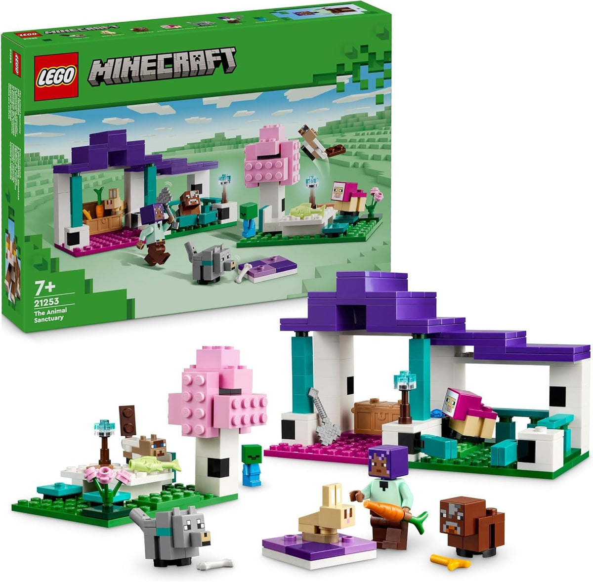 LEGO Minecraft Animal Sanctuary Figurine multi-animaux pour filles et garçons de 7 ans Gamer Kids Gift Plains Biome Brick Model Set 21253 Ensembles de construction Besuche den LEGO-Store Single