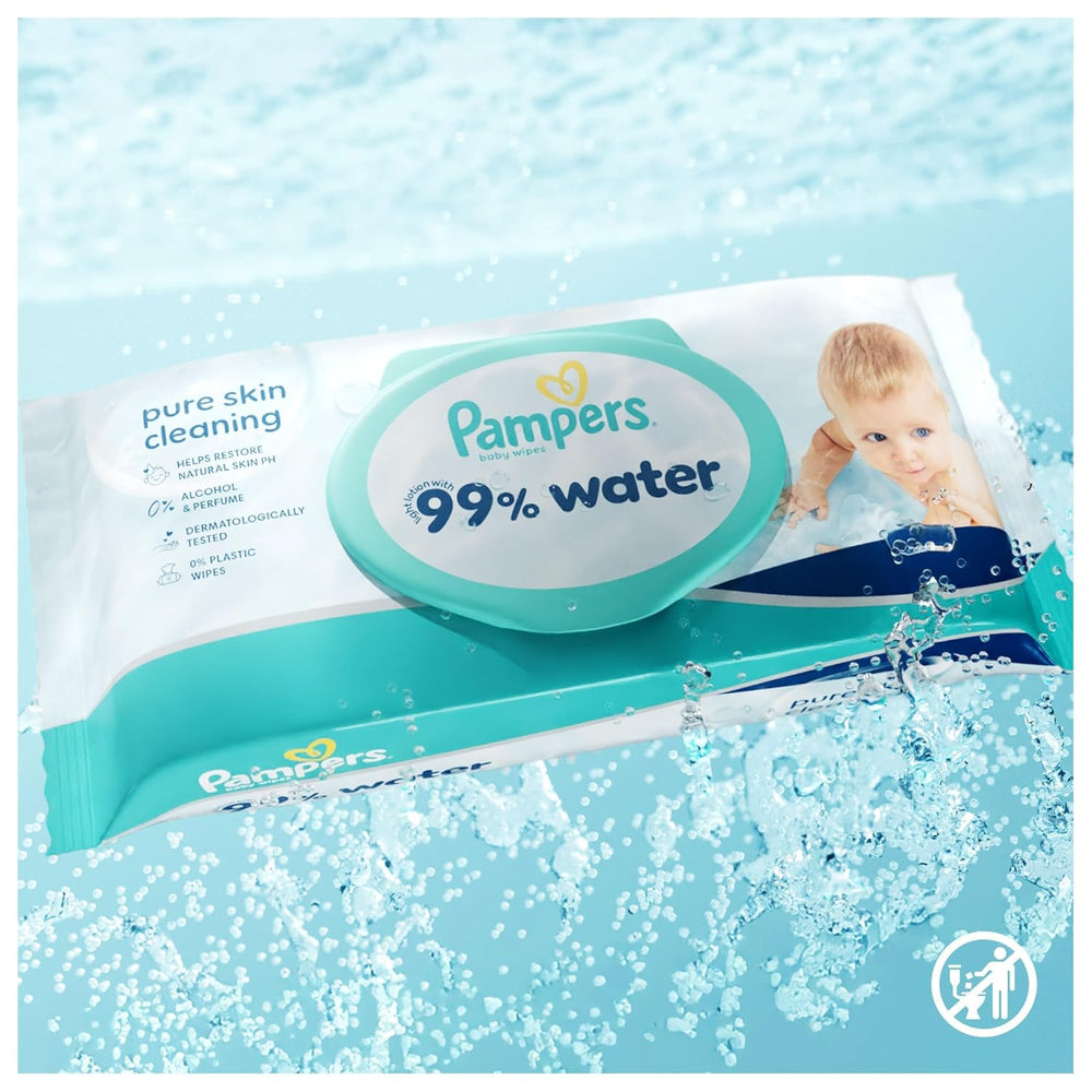 Lingettes pour bébé Pampers 99 % d'eau, 12 paquets de 60 lingettes chacun = 720 lingettes pour bébé, lotion légère 99 % d'eau