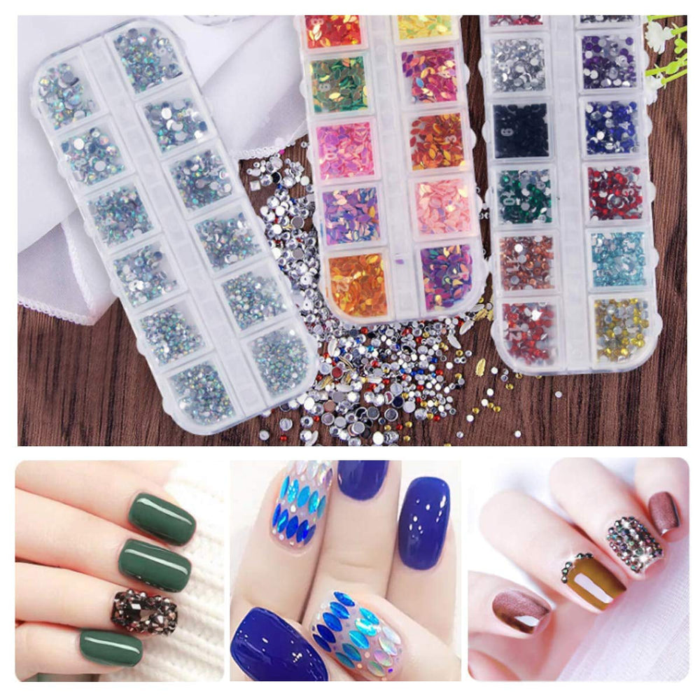8 boîtes Nail Art Strass Kit - Nail Art Gemischt Strass Set, Nagel Kunst Strasssteine ​​​​Gems Perlen Edelsteine ​​​​Bunt Pferdeaugen Strass pour Nageldesign Zubehör Mit 1 Pinzetten et 1 Strass Picker pour DIY