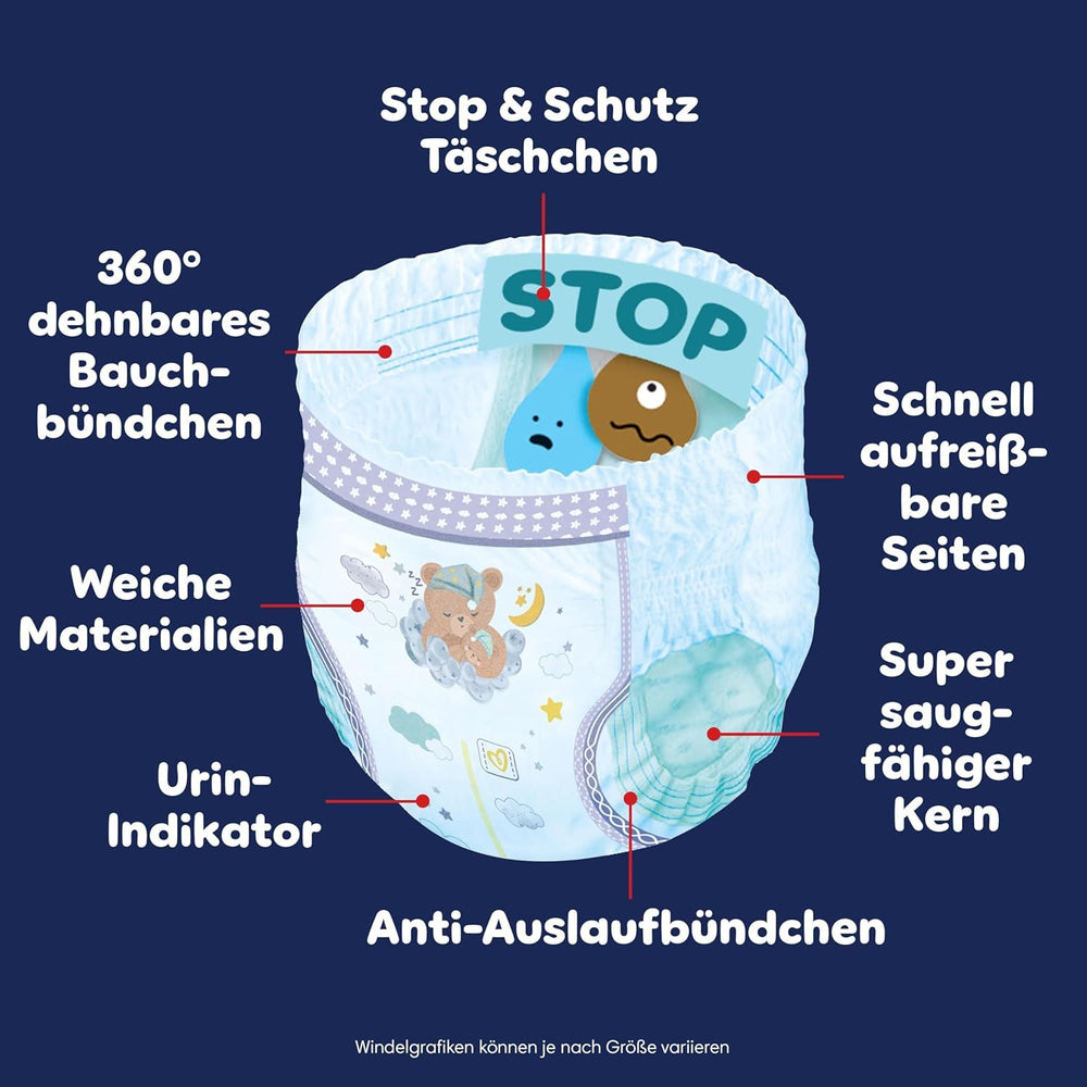 Les couches Pampers Night Pants taille 6, 138 pièces, 13 kg-19 kg, offrent une protection supplémentaire pour toute la nuit.