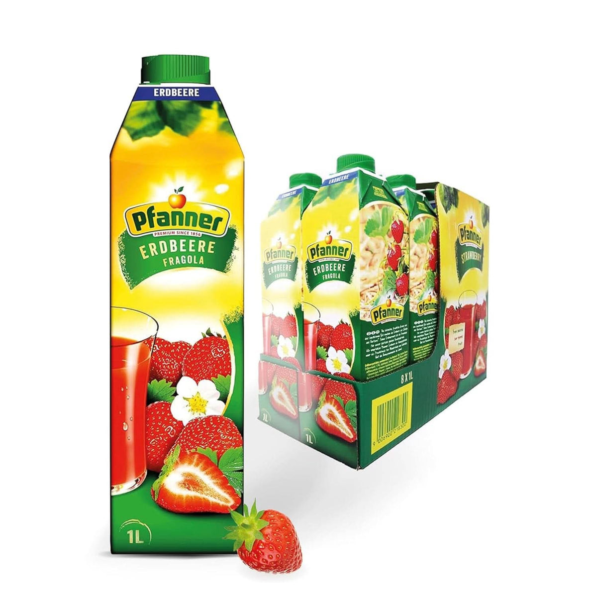Pfanner Nectar de fraise (8 X 1 litre) - 30% de fruits - boisson à la fraise Naty Shop Fraises