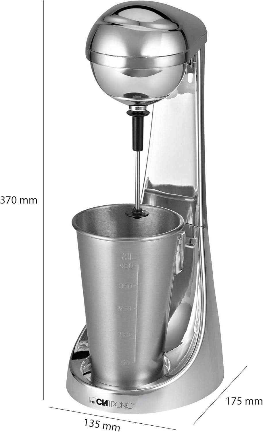 Clatronic® Barmixer U. Milchaufschäumer | Machine à smoothies | 650Ml Bouteilles d'Edelstahlbehälter | Praktischer Becherhalter | Mélangeur | 2 Geschwindigkeitsstufen | Moteur Kraftvoller 65 watts | Chromdesgin | BM 3472 Cuisine Naty Shop