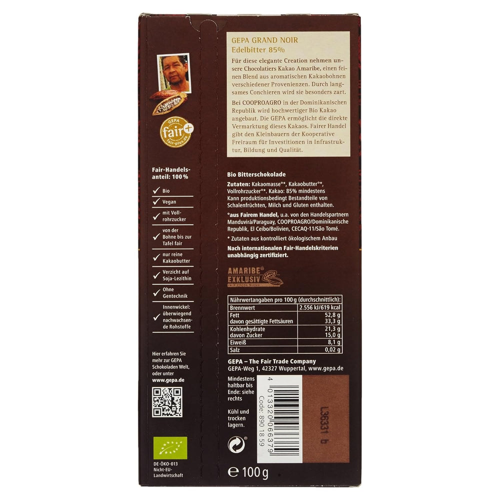 Grand Noir amer bio, 85%, 100g