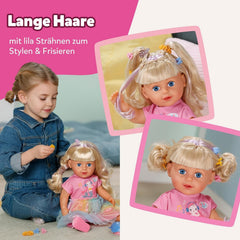 BABY born Carla - poupée de 43 cm - cheveux blonds de haute qualité avec mèches - pas besoin de piles - convient aux enfants à partir de 4 ans - comprend 7 accessoires, rose