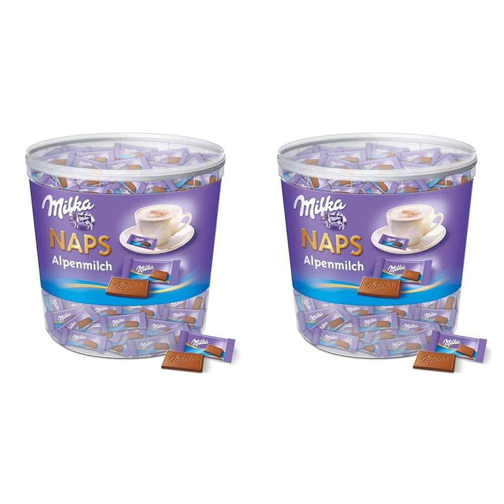 Naps Alpine Milk 1 x 1 kg, Mini carrés de chocolat au lait fin alpin fondants dans la bouche, boîte (paquet de 2)