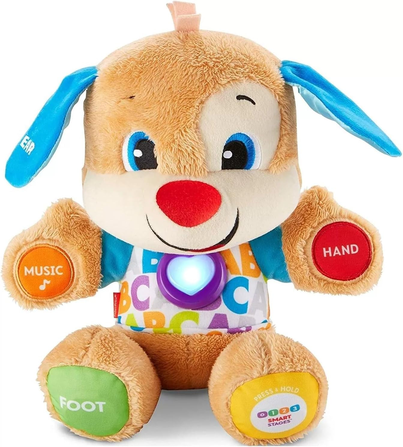 Câine distractiv de învățare Fisher-Price cu trei niveluri | jucărie de pluș vorbitoare cu muzică ca jucărie pentru copii și jucărie pentru bebeluși | ursuleț de pluș interactiv, versiune: UK-English , FPM43 Jucarii Bebe Naty Shop Engleză