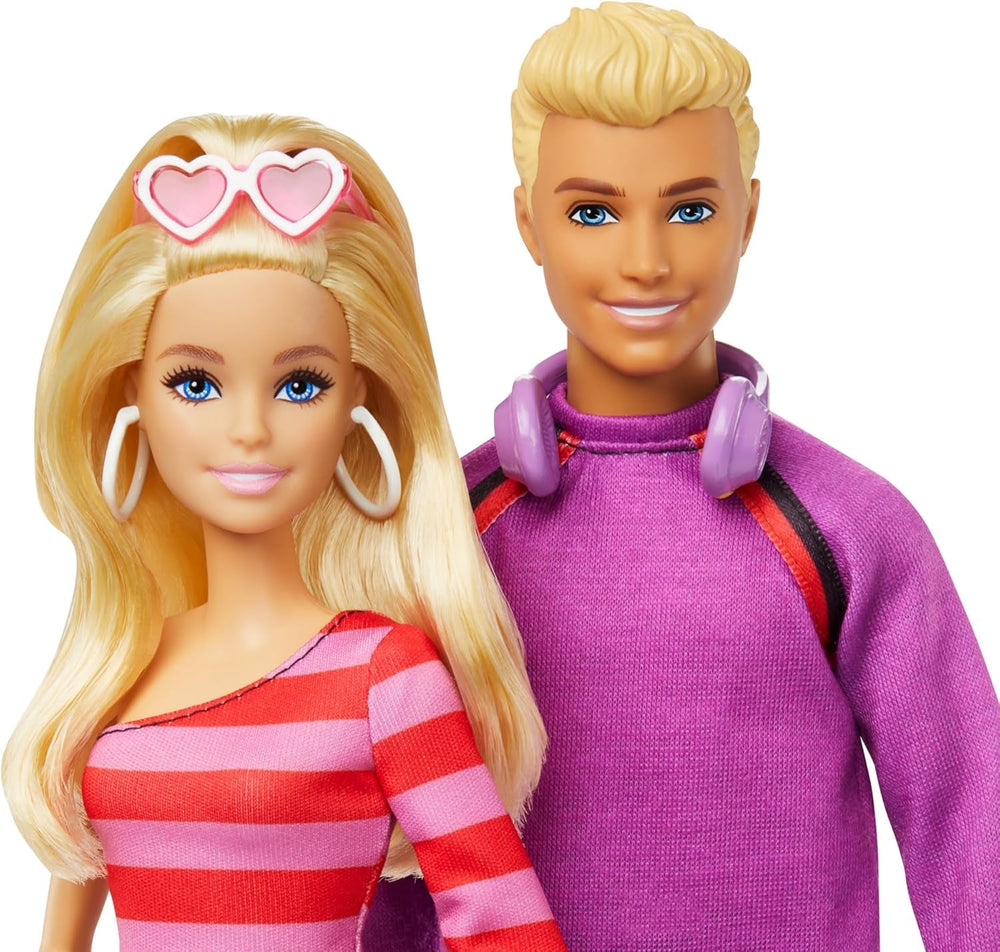 Set Barbie Fashionistas cu 2 păpuși la modă și 6 accesorii, păpuși la modă Barbie și Ken care patinează cu role, figurine de colecție aniversare de 65 de ani, HXK90