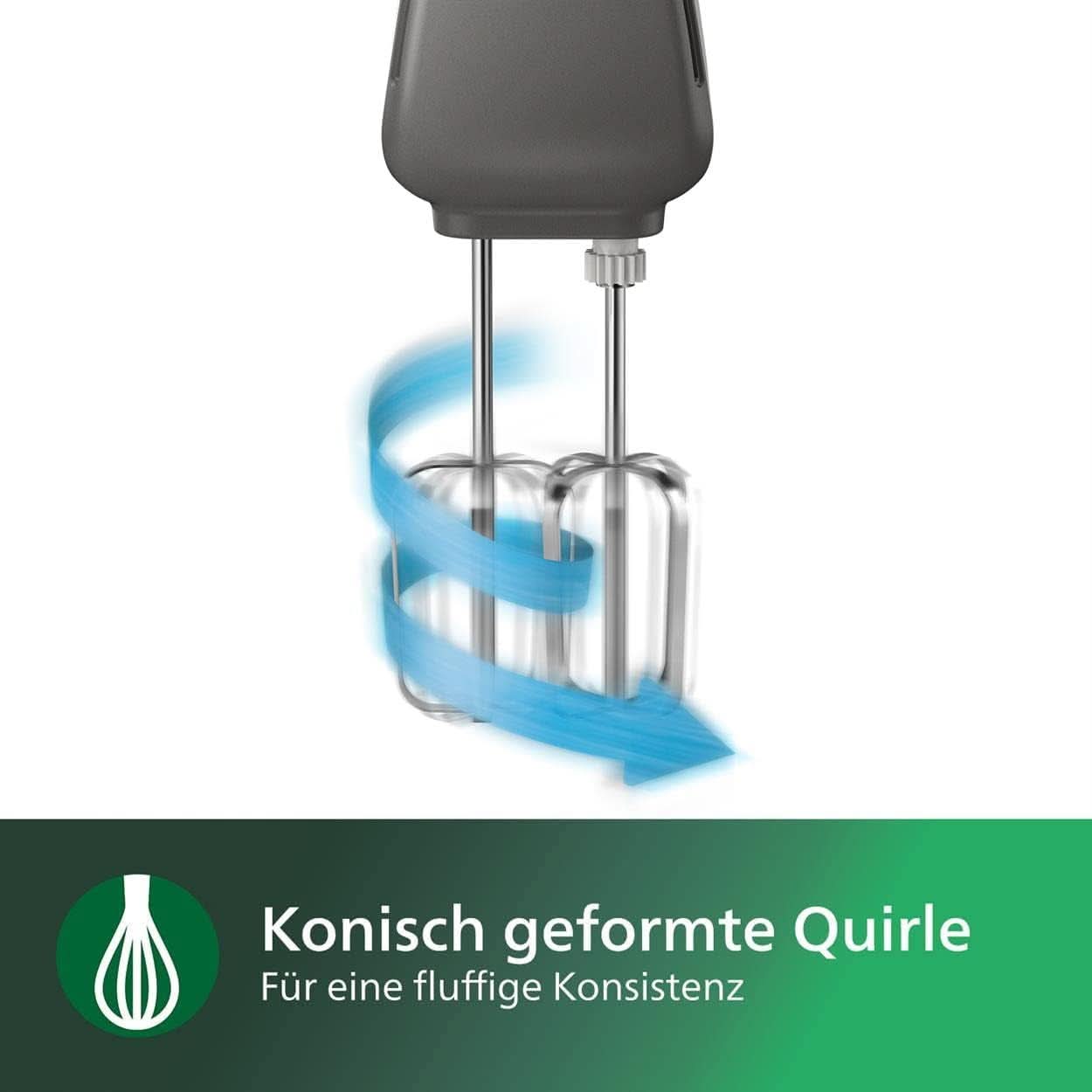 Philips Batteur à main, 450 W, 5 Geschwindigkeiten plus Turbo, Weiß/Grau (HR3741/00) Cuisine Naty Shop