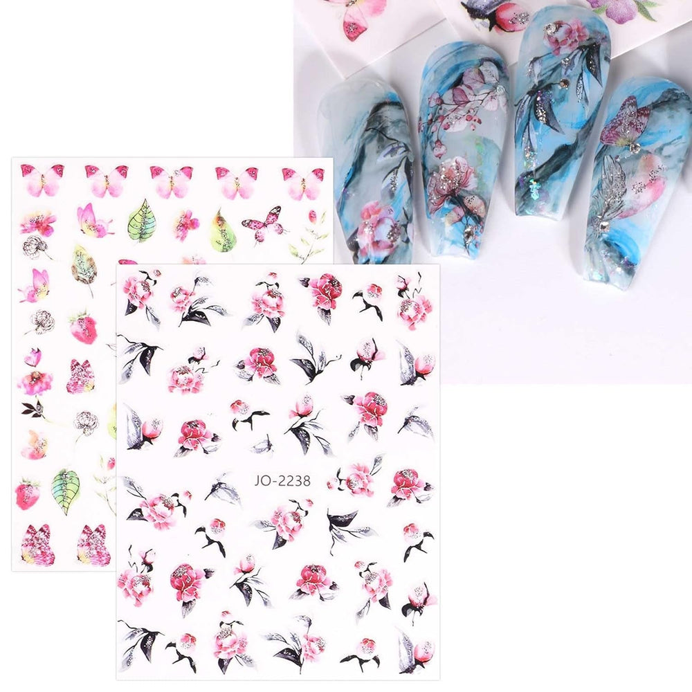 JMEOWIO Nagelsticker Frühling Blume 12 Blatt Nail Art Sticker Selbstklebend Nagelaufkleber Blätter Dekoration Nageldesign Zubehör