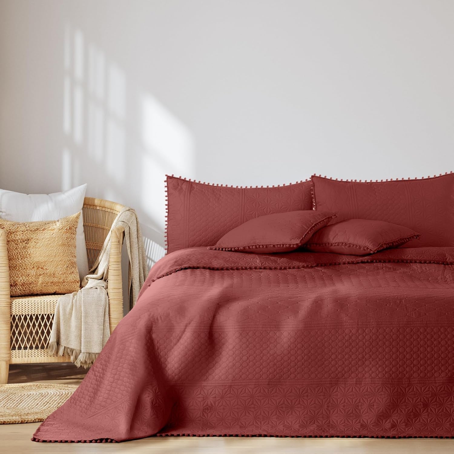 Ameliahome Couvre-lit avec pompons 220X240 Cm Couvre-lit double face Matelassage par ultrasons Polyester Meadore Gris Lits et Couvertures Besuche den AmeliaHome-Store Meadore vieux rose 240X260 Cm