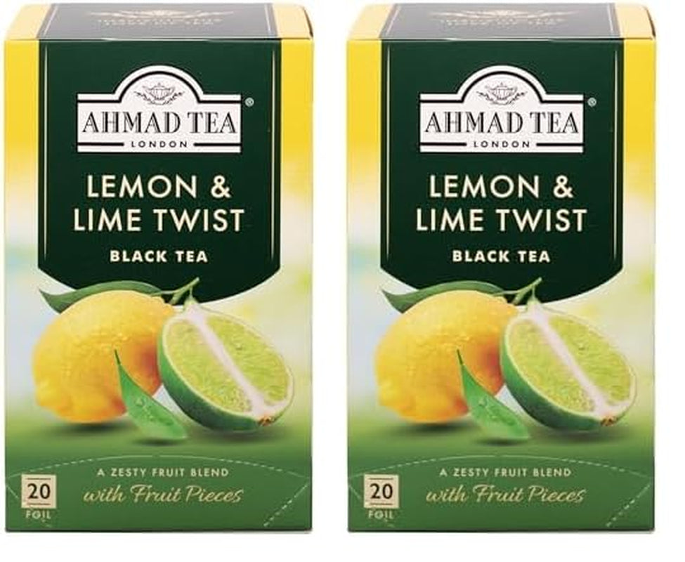Ahmad Tea - Fruit Tea Selection - Sortiment de ceaiuri de fructe din ceai negru - Măr, piersică și fructul pasiunii, căpșuni, lămâie și lime - Ambalate individual și sigilate pentru păstrarea aromelor - 20 pliculețe de ceai cu bandă