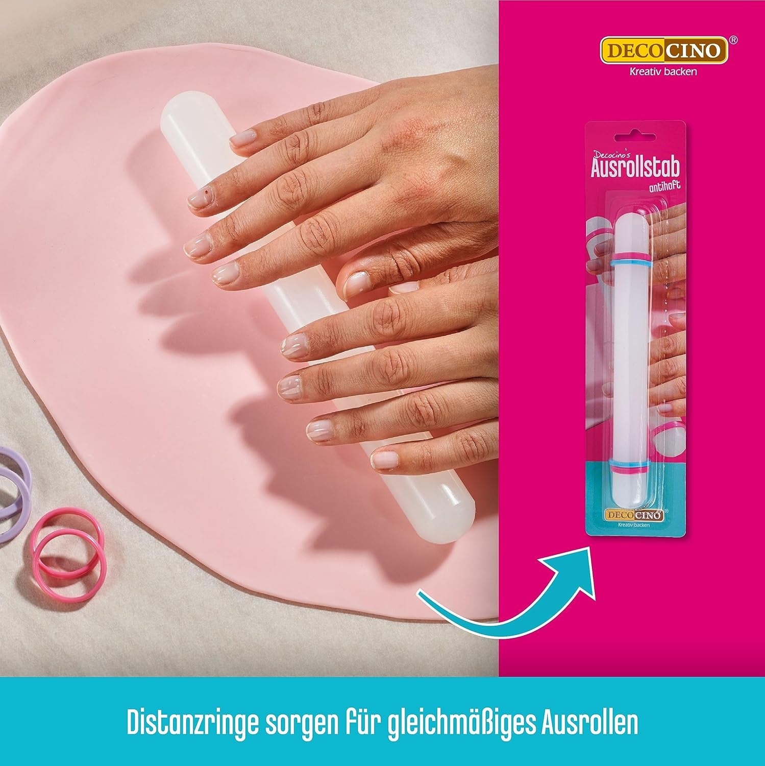 Twister DECOCINO – 3 pièces, longueur env. 23 cm – avec revêtement antiadhésif, convient comme rouleau à pâtisserie pour étaler de la pâte d'amande, de la pâte florale et du fondant.