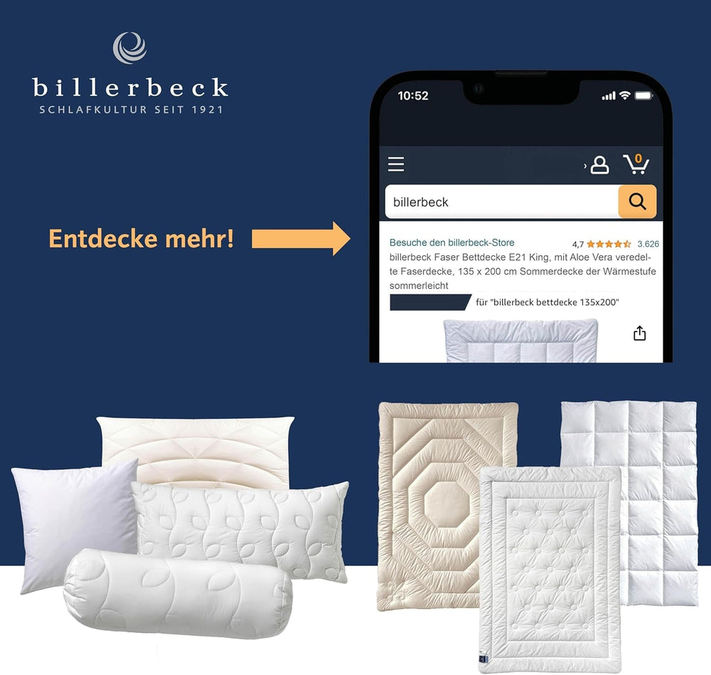 Oreiller en duvet Billerbeck Martina - Oreiller en 80 X 80 Cm - Oreiller à maintien ferme - Duvet d'oie 15% et plumes 85% Oreillers standards Naty Shop