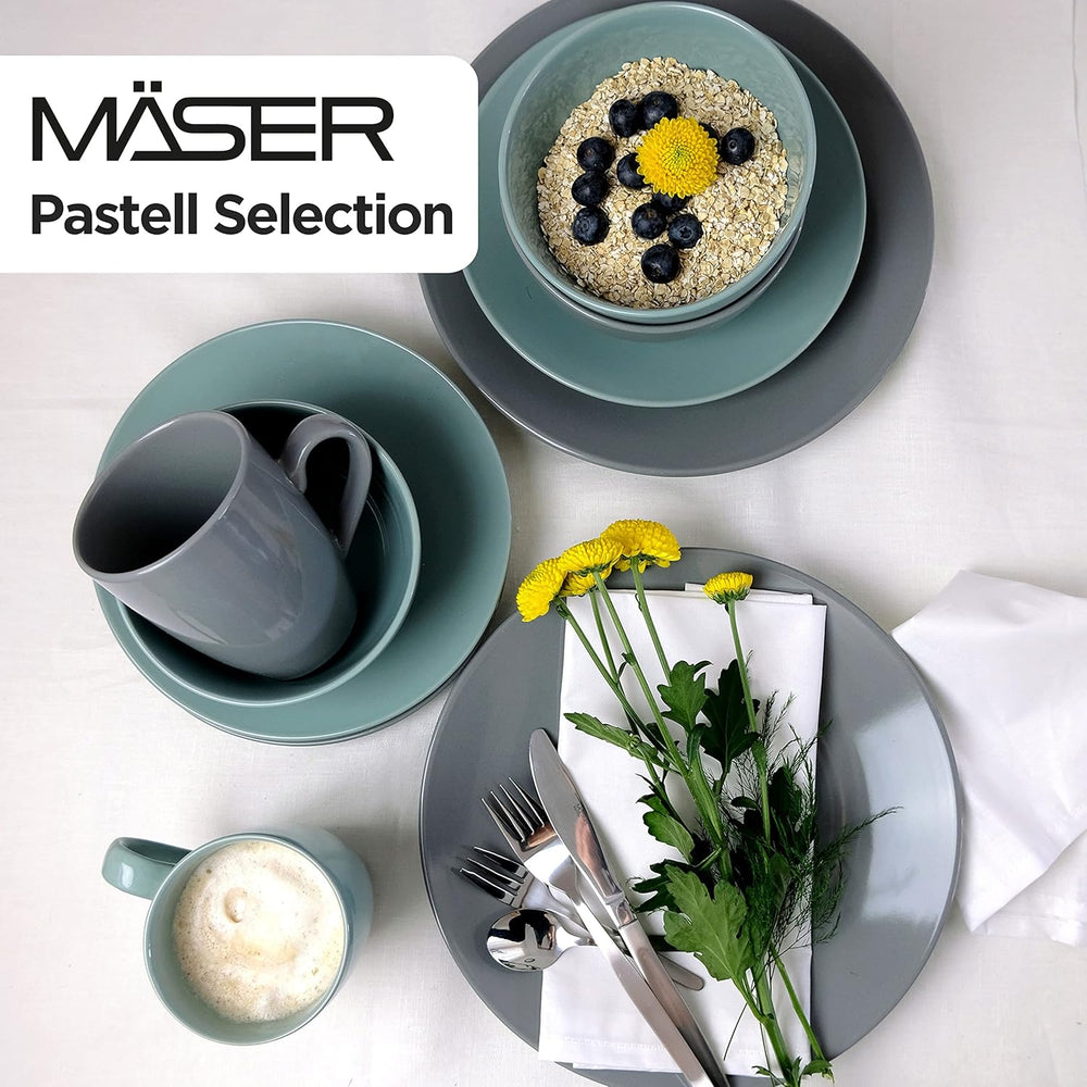 MÄSER Pastel Selection, Modernes Geschirr Set für 4 Personen, 16-teiliges Kombiservice en Keramik, Steinzeug, Turquoise-Grün