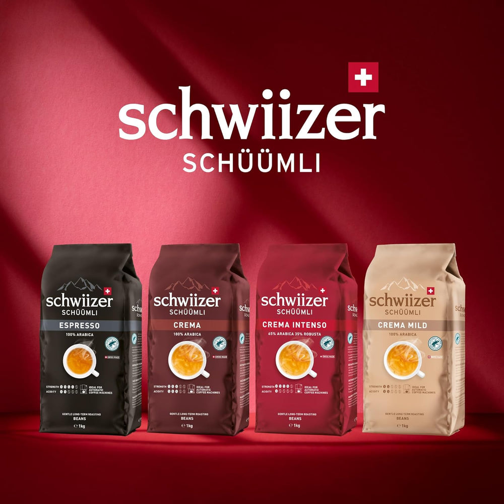 Schwiizer Schüümli Crema Mild, grains de café 100% Arabica fins, harmonieux et doux, idéal pour machines à expresso automatiques, force 2/5, torréfaction légère, Rainforest Alliance, 1kg