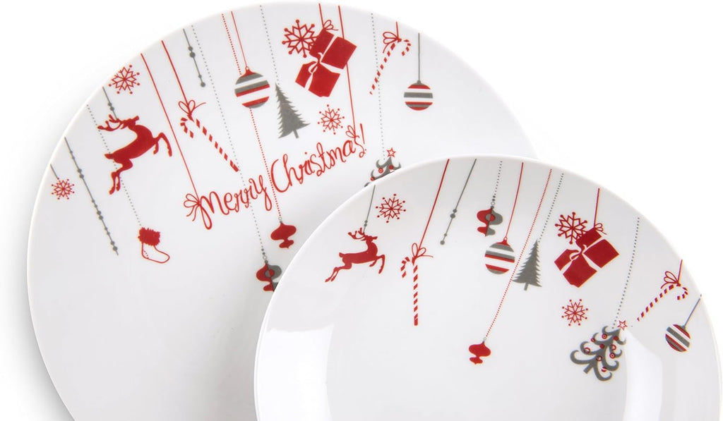 Merry Christmas Geschirr 18 Tlg. Set Weiß/Rot Seturi vesela masa Naty Shop