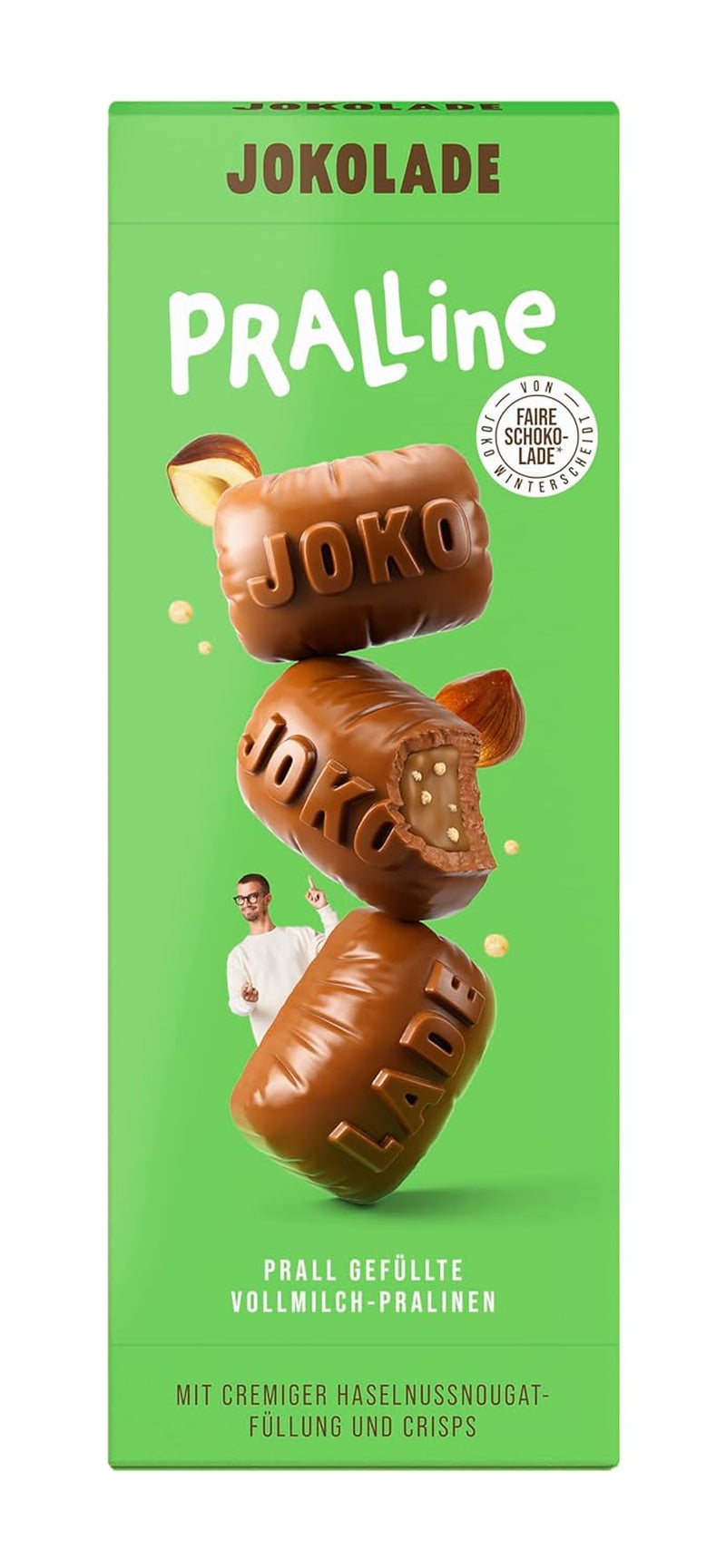 JOKOLADE PRALLINE Pack économique 12 x 80g | Garniture généreuse à la crème de nougat aux noisettes et chips | Chocolat équitable de Joko Winterscheidt